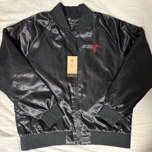 Nike Black Satin Bomber Jacket with Red Logo